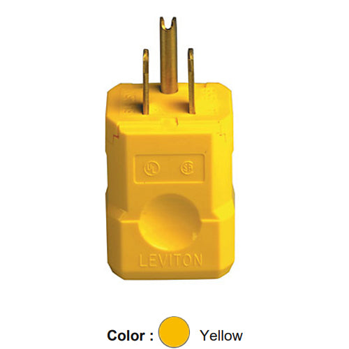 Leviton 5256-VY, Python Straight Blade Plug, Industrial Grade, 15A 125V, NEMA 5-15P, 2-Pole, 3-Wire, Grounding, Yellow