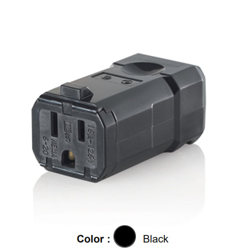 Leviton 5259-VB, Python Straight Blade Connector, Industrial Grade, 15A 125V, NEMA 5-15R, 2-Pole, 3-Wire, Grounding, Black