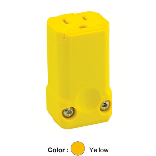 Leviton 5259-VY, Python Straight Blade Connector, Industrial Grade, 15A 125V, NEMA 5-15R, 2-Pole, 3-Wire, Grounding, Yellow