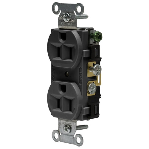 Hubbell-PRO 5262ABLK, Heavy Duty Duplex Receptacles, Finder Groove Face, Back and Side Wired, 15A 125V, 5-15R, 2-Pole 3-Wire Grounding, Black