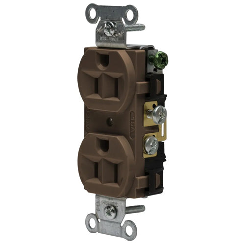 Hubbell-PRO 5262AB, Heavy Duty Duplex Receptacles, Finder Groove Face, Back and Side Wired, 15A 125V, 5-15R, 2-Pole 3-Wire Grounding, Brown