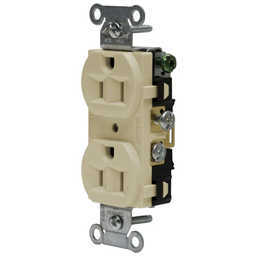 Hubbell-PRO 5262AI, Heavy Duty Duplex Receptacles, Finder Groove Face, Back and Side Wired, 15A 125V, 5-15R, 2-Pole 3-Wire Grounding, Ivory