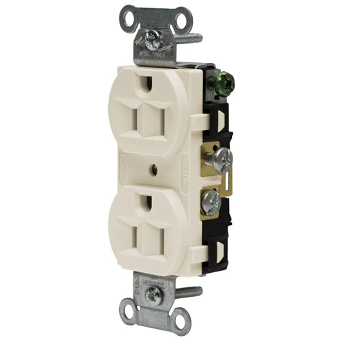 Hubbell-PRO 5262ALA, Heavy Duty Duplex Receptacles, Finder Groove Face, Back and Side Wired, 15A 125V, 5-15R, 2-Pole 3-Wire Grounding, Light Almond