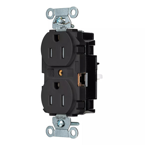 Hubbell-PRO 5262STBKTR, EdgeConnect Extra Heavy Duty Duplex Receptacles, Tamper Resistant, Smooth Face, Screwless Terminal, 15A 125V, 5-15R, 2-Pole 3-Wire Grounding, Black