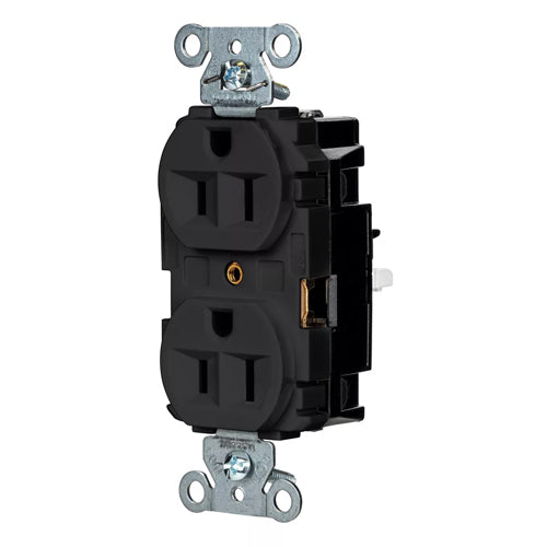 Hubbell-PRO 5262STBK, EdgeConnect Extra Heavy Duty Duplex Receptacles, Finder Groove Face, Screwless Terminal, 15A 125V, 5-15R, 2-Pole 3-Wire Grounding, Black