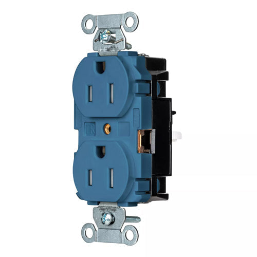 Hubbell-PRO 5262STBLTR, EdgeConnect Extra Heavy Duty Duplex Receptacles, Tamper Resistant, Smooth Face, Screwless Terminal, 15A 125V, 5-15R, 2-Pole 3-Wire Grounding, Blue