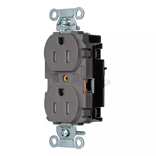 Hubbell-PRO 5262STGYTR, EdgeConnect Extra Heavy Duty Duplex Receptacles, Tamper Resistant, Smooth Face, Screwless Terminal, 15A 125V, 5-15R, 2-Pole 3-Wire Grounding, Gray