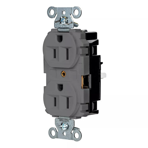 Hubbell-PRO 5262STGY, EdgeConnect Extra Heavy Duty Duplex Receptacles, Finder Groove Face, Screwless Terminal, 15A 125V, 5-15R, 2-Pole 3-Wire Grounding, Gray