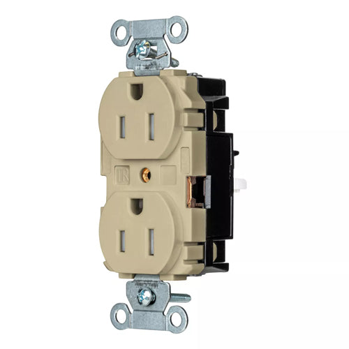 Hubbell-PRO 5262STITR, EdgeConnect Extra Heavy Duty Duplex Receptacles, Tamper Resistant, Smooth Face, Screwless Terminal, 15A 125V, 5-15R, 2-Pole 3-Wire Grounding, Ivory