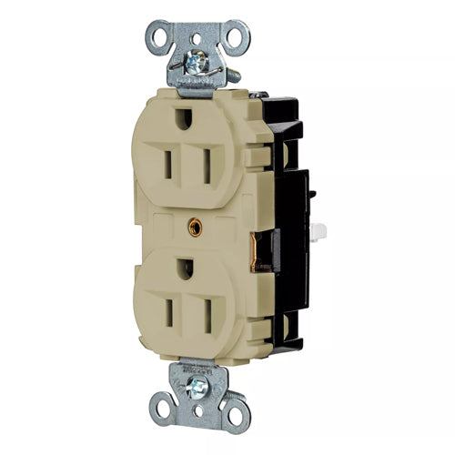 Hubbell-PRO 5262STI, EdgeConnect Extra Heavy Duty Duplex Receptacles, Finder Groove Face, Screwless Terminal, 15A 125V, 5-15R, 2-Pole 3-Wire Grounding, Ivory