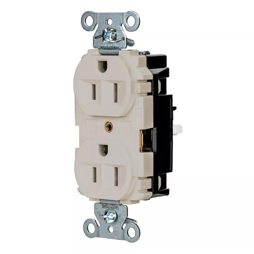 Hubbell-PRO 5262STLA, EdgeConnect Extra Heavy Duty Duplex Receptacles, Finder Groove Face, Screwless Terminal, 15A 125V, 5-15R, 2-Pole 3-Wire Grounding, Light Almond