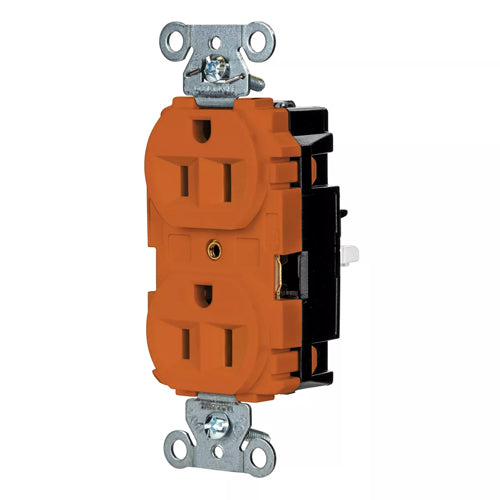 Hubbell-PRO 5262STO, EdgeConnect Extra Heavy Duty Duplex Receptacles, Finder Groove Face, Screwless Terminal, 15A 125V, 5-15R, 2-Pole 3-Wire Grounding, Orange