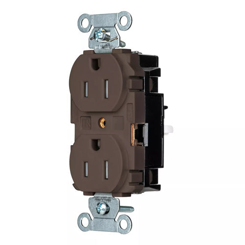 Hubbell-PRO 5262STTR, EdgeConnect Extra Heavy Duty Duplex Receptacles, Tamper Resistant, Smooth Face, Screwless Terminal, 15A 125V, 5-15R, 2-Pole 3-Wire Grounding, Brown