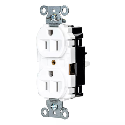 Hubbell-PRO 5262STW, EdgeConnect Extra Heavy Duty Duplex Receptacles, Finder Groove Face, Screwless Terminal, 15A 125V, 5-15R, 2-Pole 3-Wire Grounding, White