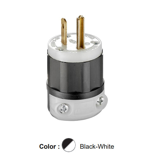 Leviton 5266-C, Straight Blade Plug, Industrial Grade, 15A 125V, NEMA 5-15P, 2-Pole, 3-Wire, Grounding, Black/White