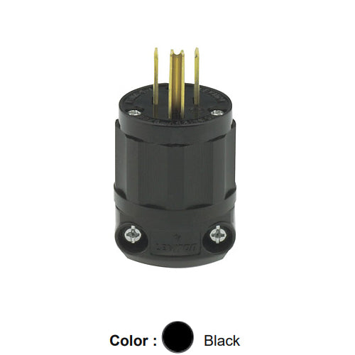 Leviton 5266-CB, Straight Blade Plug, Industrial Grade, 15A 125V, NEMA 5-15P, 2-Pole, 3-Wire, Grounding, Black