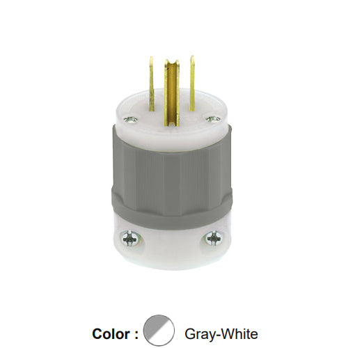 Leviton 5266-CG, Straight Blade Plug, Industrial Grade, 15A 125V, NEMA 5-15P, 2-Pole, 3-Wire, Grounding, Gray/White