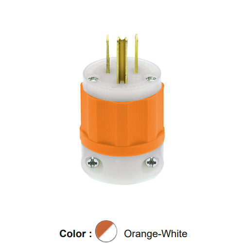 Leviton 5266-CO, Straight Blade Plug, Industrial Grade, 15A 125V, NEMA 5-15P, 2-Pole, 3-Wire, Grounding, Orange/White
