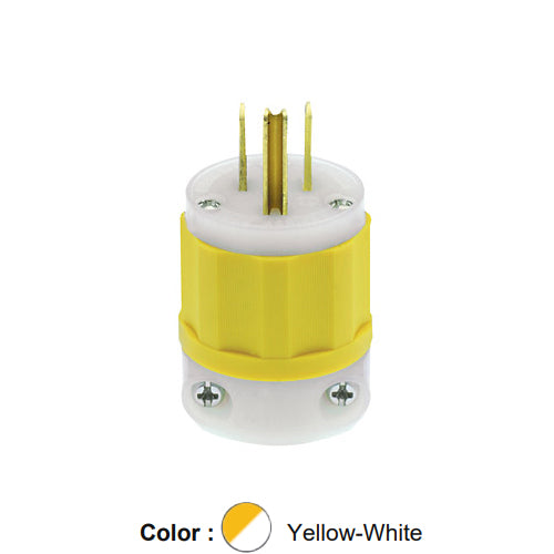 Leviton 5266-CY, Straight Blade Plug, Industrial Grade, 15A 125V, NEMA 5-15P, 2-Pole, 3-Wire, Grounding, Yellow/White