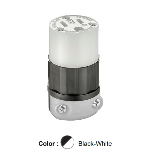 Leviton 5269-C, Straight Blade Connector, Industrial Grade, 15A 125V, NEMA 5-15R, 2-Pole, 3-Wire, Grounding, Black/White