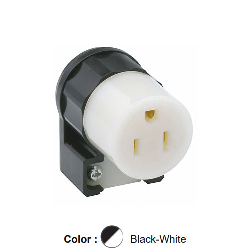 Leviton 5269-CA, Straight Blade Angled Connector, Industrial Grade, 15A 125V, NEMA 5-15R, 2-Pole, 3-Wire, Grounding, Black/White
