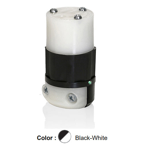 Leviton 5269-PLC, Straight Blade Connector, Industrial Grade, Power Indication, 15A 125V, NEMA 5-15R, 2-Pole, 3-Wire, Grounding, Black/White
