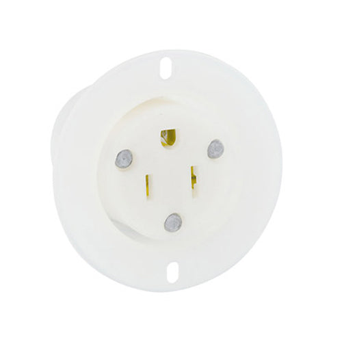 Leviton 5279-C, Straight Blade Flanged Outlet Receptacle, Industrial Grade, 15A 125V, NEMA 5-15R, 2-Pole, 3-Wire, Grounding, Back Wired, Thermoplastic Nylon Strap, White