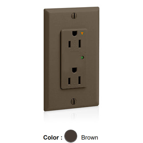 Leviton 5280-IG, Decora Plus Surge Protective Duplex Receptacle, Commercial Specification Grade, Indicator Light, Isolated Ground, 15A 125V, NEMA 5-15R, 2-Pole, 3-Wire, Back and Side Wire, Brown