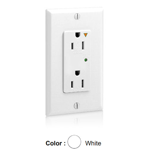 Leviton 5280-IGW, Decora Plus Surge Protective Duplex Receptacle, Commercial Specification Grade, Indicator Light, Isolated Ground, 15A 125V, NEMA 5-15R, 2-Pole, 3-Wire, Back and Side Wire, White