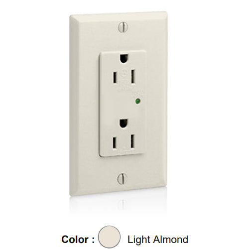 Leviton 5280-T, Decora Plus Surge Protective Duplex Receptacle, Commercial Specification Grade, Indicator Light, 15A 125V, NEMA 5-15R, 2-Pole, 3-Wire, Back and Side Wire, Light Almond