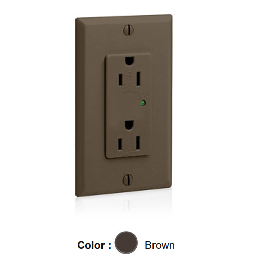 Leviton 5280, Decora Plus Surge Protective Duplex Receptacle, Commercial Specification Grade, Indicator Light, 15A 125V, NEMA 5-15R, 2-Pole, 3-Wire, Back and Side Wire, Brown