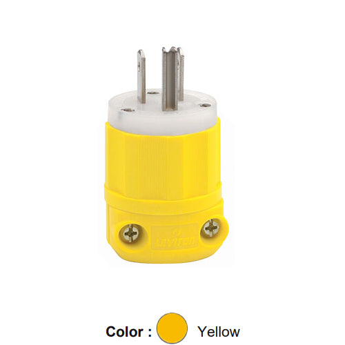 Leviton 52CM-66C, Straight Blade Plug, Industrial Grade, Corrosion Resistant, 15A 125V, NEMA 5-15P, 2-Pole, 3-Wire, Grounding, Yellow/White