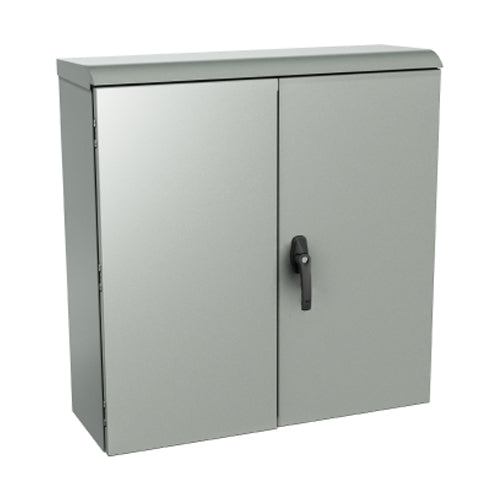 EXM 5300 MCDD484812, NEMA 3R Double Door Metering Cabinet with Slopped Top and Padlockable 3 Point Lock Mechanism, Dimension 48'' x 48'' x 12'', IP 24, Mild Steel Painted ASA 61 Gray