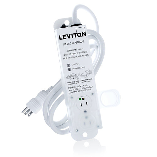 Leviton 5302M-1S7, Medical Grade Surge Protective Power Strip with 2 NEMA 5-15R Outlets with Locking Covers, 7-FT Power Cord, 15 Amp (12 Amp Max Continuous Load) 125VAC, Special Purpose Relocatable Power Tap (SPRPT)