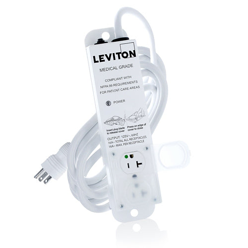 Leviton 5302M-2N5, Medical Grade Power Strip with 2 NEMA 5-20R Outlets with Locking Covers, 15-FT Power Cord, 20 Amp (16 Amp Max Continuous Load) 125VAC, Special Purpose Relocatable Power Tap (SPRPT)