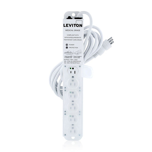 Leviton 5306M-1S5, Medical Grade Surge Protective Power Strip with 6 NEMA 5-15R Outlets with Locking Covers, 15-FT Power Cord, 15 Amp (12 Amp Max Continuous Load) 125VAC, Special Purpose Relocatable Power Tap (SPRPT)