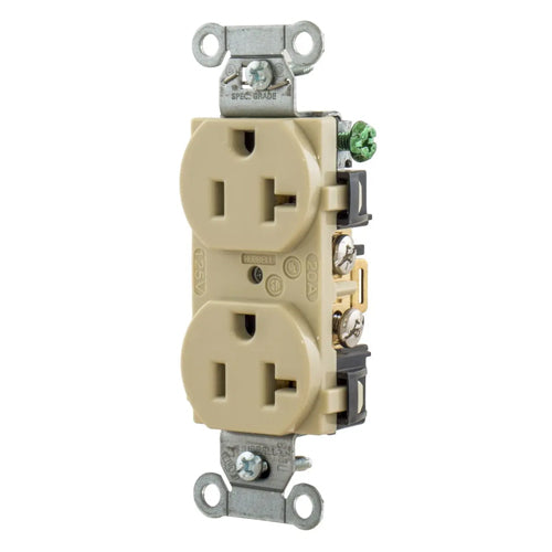 Hubbell-PRO 5352AI, Heavy Duty Duplex Receptacles, Smooth Face, Back and Side Wired, 20A 125V, 5-20R, 2-Pole 3-Wire Grounding, Ivory