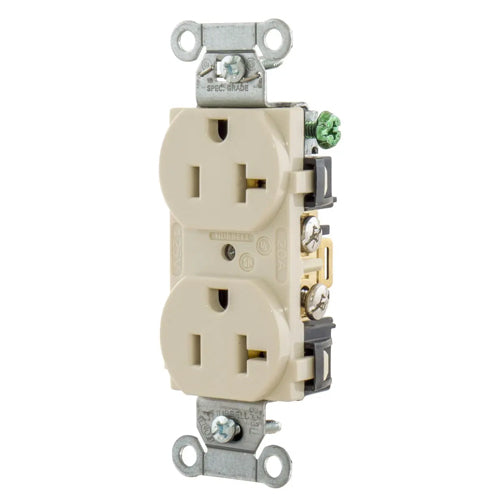 Hubbell-PRO 5352ALA, Heavy Duty Duplex Receptacles, Smooth Face, Back and Side Wired, 20A 125V, 5-20R, 2-Pole 3-Wire Grounding, Light Almond