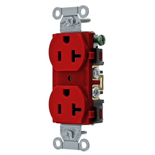 Hubbell-PRO 5352AR, Heavy Duty Duplex Receptacles, Smooth Face, Back and Side Wired, 20A 125V, 5-20R, 2-Pole 3-Wire Grounding, Red