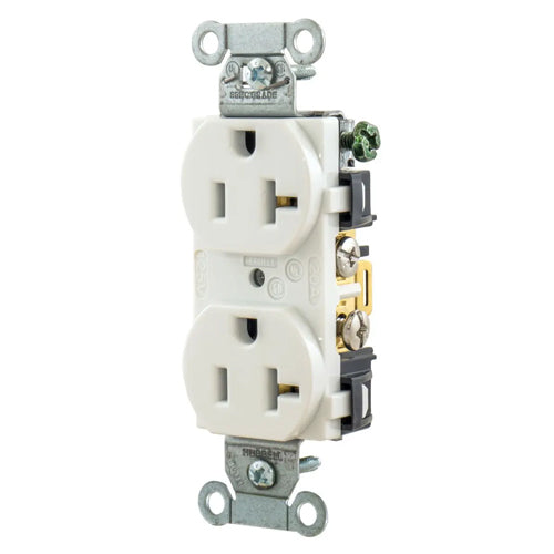 Hubbell-PRO 5352AW, Heavy Duty Duplex Receptacles, Smooth Face, Back and Side Wired, 20A 125V, 5-20R, 2-Pole 3-Wire Grounding, White