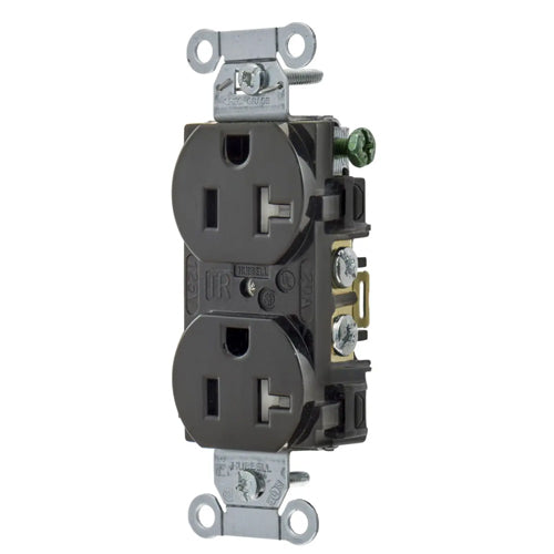 Hubbell-PRO 5352BLKTR, Heavy Duty Duplex Receptacles, Tamper Resistant, Smooth Face, Back and Side Wired, 20A 125V, 5-20R, 2-Pole 3-Wire Grounding, Black