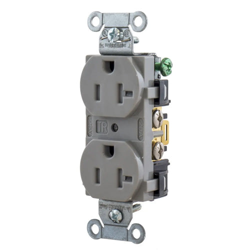 Hubbell-PRO 5352GTR, Heavy Duty Duplex Receptacles, Tamper Resistant, Smooth Face, Back and Side Wired, 20A 125V, 5-20R, 2-Pole 3-Wire Grounding, Gray