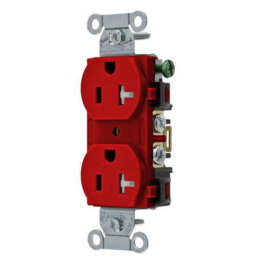 Hubbell-PRO 5352RTR, Heavy Duty Duplex Receptacles, Tamper Resistant, Smooth Face, Back and Side Wired, 20A 125V, 5-20R, 2-Pole 3-Wire Grounding, Red