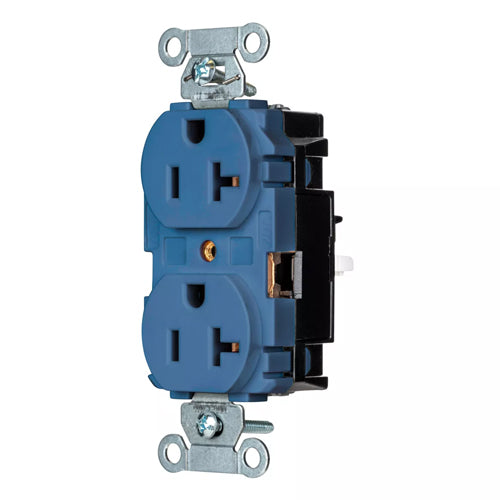 Hubbell-PRO 5352STBL, EdgeConnect Extra Heavy Duty Duplex Receptacles, Smooth Face, Screwless Terminal, 20A 125V, 5-20R, 2-Pole 3-Wire Grounding, Blue