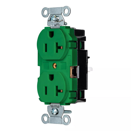 Hubbell-PRO 5352STGN, EdgeConnect Extra Heavy Duty Duplex Receptacles, Smooth Face, Screwless Terminal, 20A 125V, 5-20R, 2-Pole 3-Wire Grounding, Green