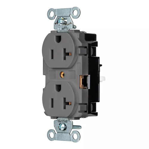 Hubbell-PRO 5352STGY, EdgeConnect Extra Heavy Duty Duplex Receptacles, Smooth Face, Screwless Terminal, 20A 125V, 5-20R, 2-Pole 3-Wire Grounding, Gray