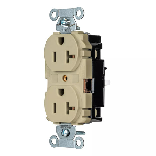 Hubbell-PRO 5352STI, EdgeConnect Extra Heavy Duty Duplex Receptacles, Smooth Face, Screwless Terminal, 20A 125V, 5-20R, 2-Pole 3-Wire Grounding, Ivory