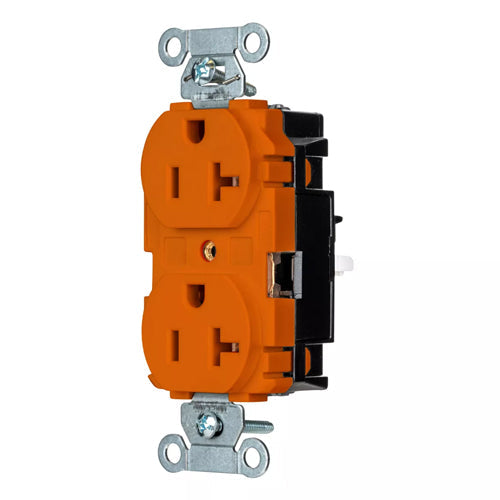 Hubbell-PRO 5352STO, EdgeConnect Extra Heavy Duty Duplex Receptacles, Smooth Face, Screwless Terminal, 20A 125V, 5-20R, 2-Pole 3-Wire Grounding, Orange