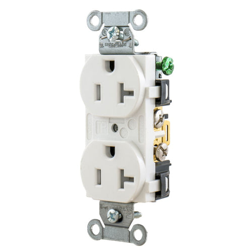 Hubbell-PRO 5352WTR, Heavy Duty Duplex Receptacles, Tamper Resistant, Smooth Face, Back and Side Wired, 20A 125V, 5-20R, 2-Pole 3-Wire Grounding, White