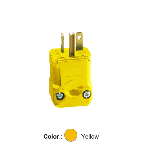 Leviton 5356-VY, Python Straight Blade Plug, Industrial Grade, 20A 125V, NEMA 5-20P, 2-Pole, 3-Wire, Grounding, Yellow